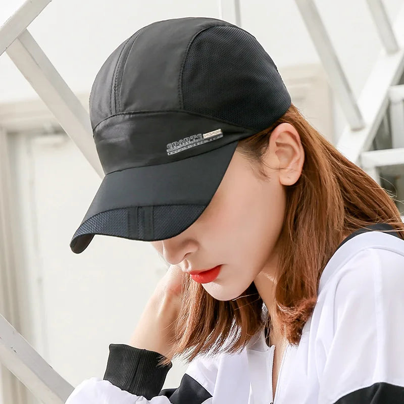 Breathable mesh baseball cap with quick-dry fabric and adjustable back strap