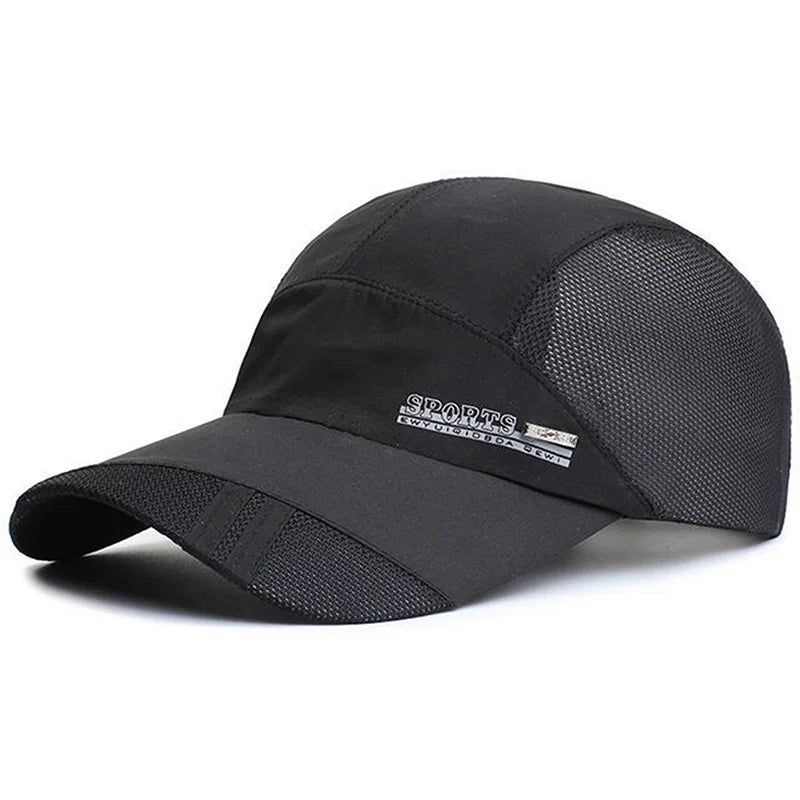 Breathable mesh baseball cap with quick-dry fabric and adjustable back strap