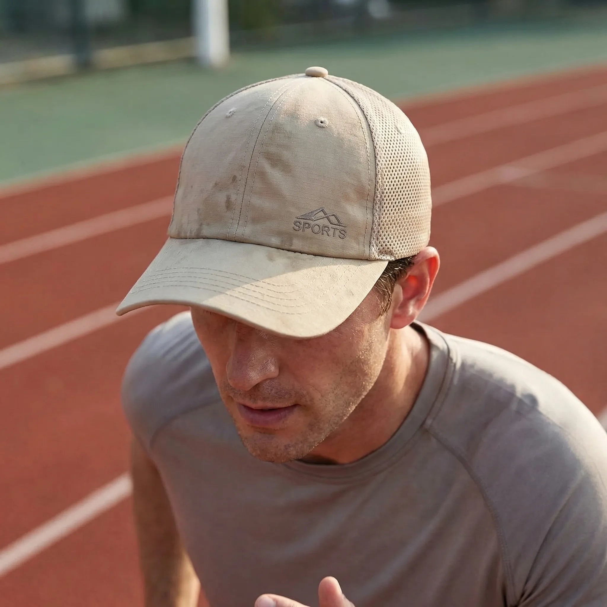 Breathable mesh baseball cap with quick-dry fabric and adjustable back strap