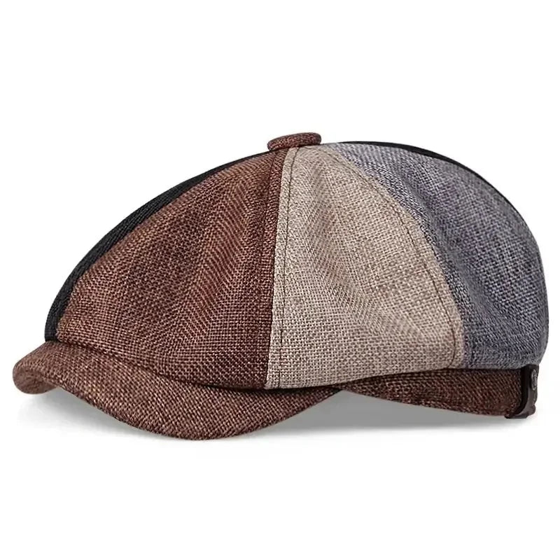 Eight-panel driver's cap with herringbone pattern and short bill