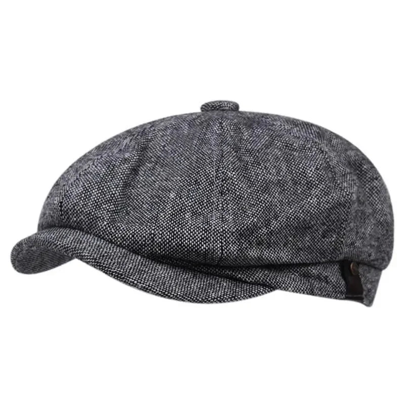 Eight-panel driver's cap with herringbone pattern and short bill