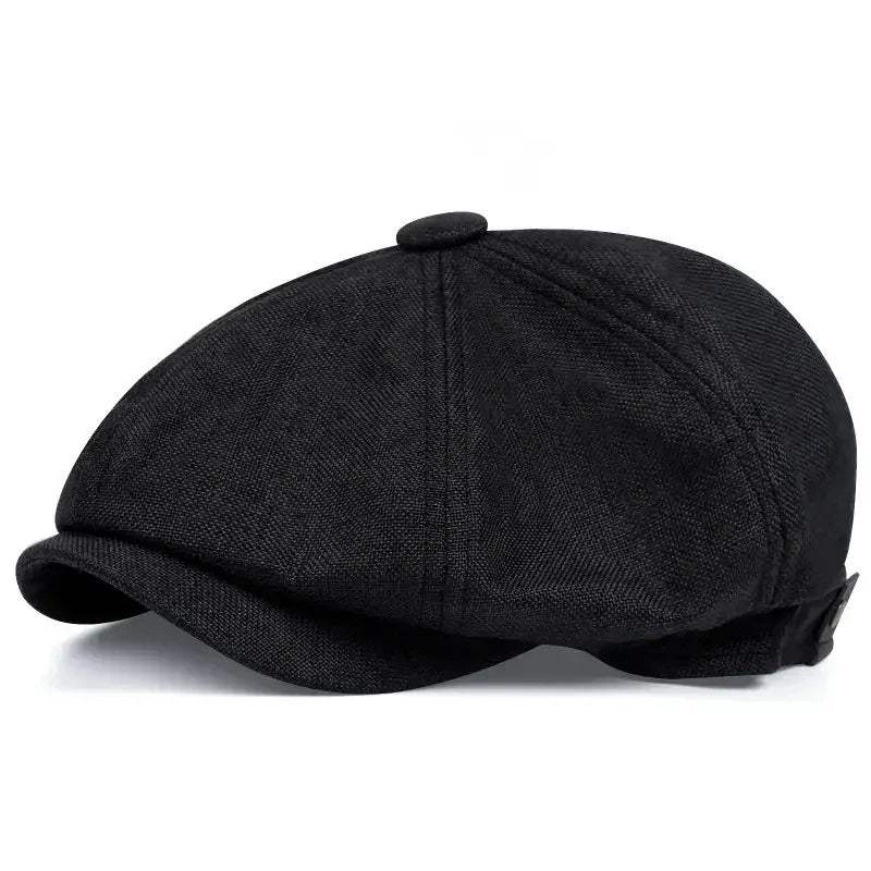 Eight-panel driver's cap with herringbone pattern and short bill
