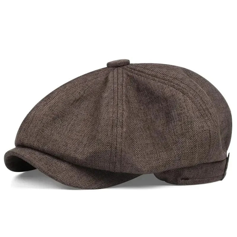 Eight-panel driver's cap with herringbone pattern and short bill