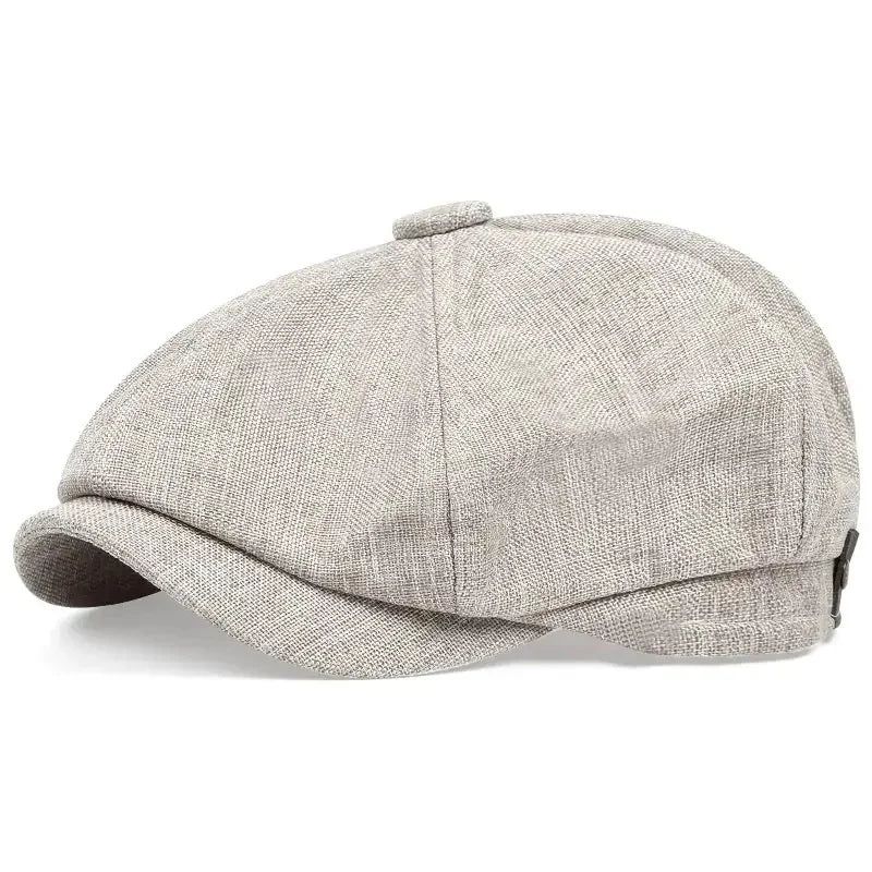 Eight-panel driver's cap with herringbone pattern and short bill