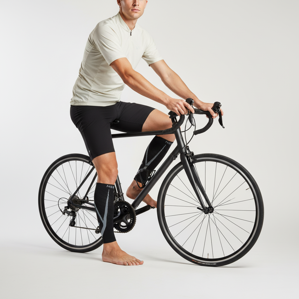 Footless calf compression sleeve with non-slip grip and breathable material
