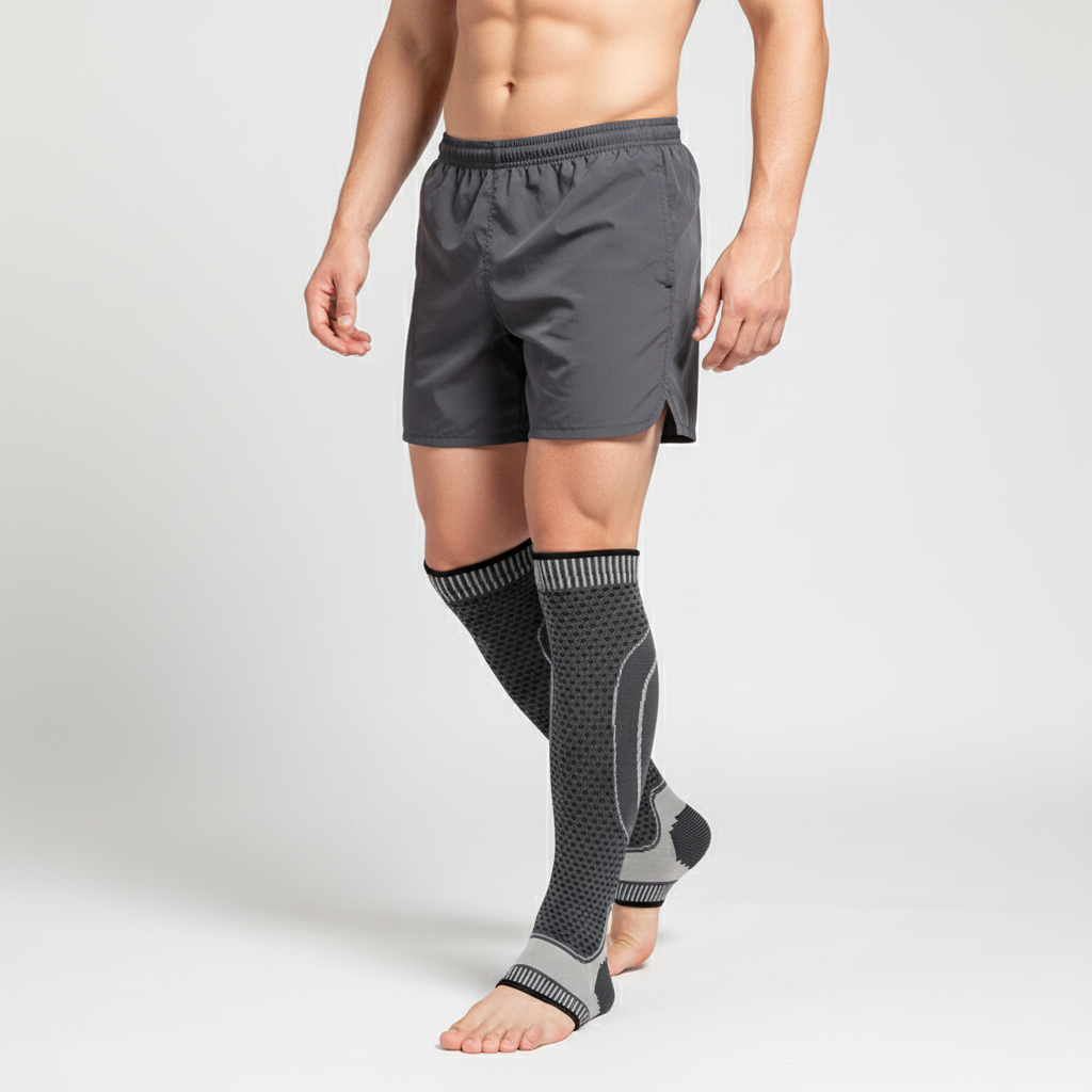 Graduated calf compression sleeve breathable with open heel