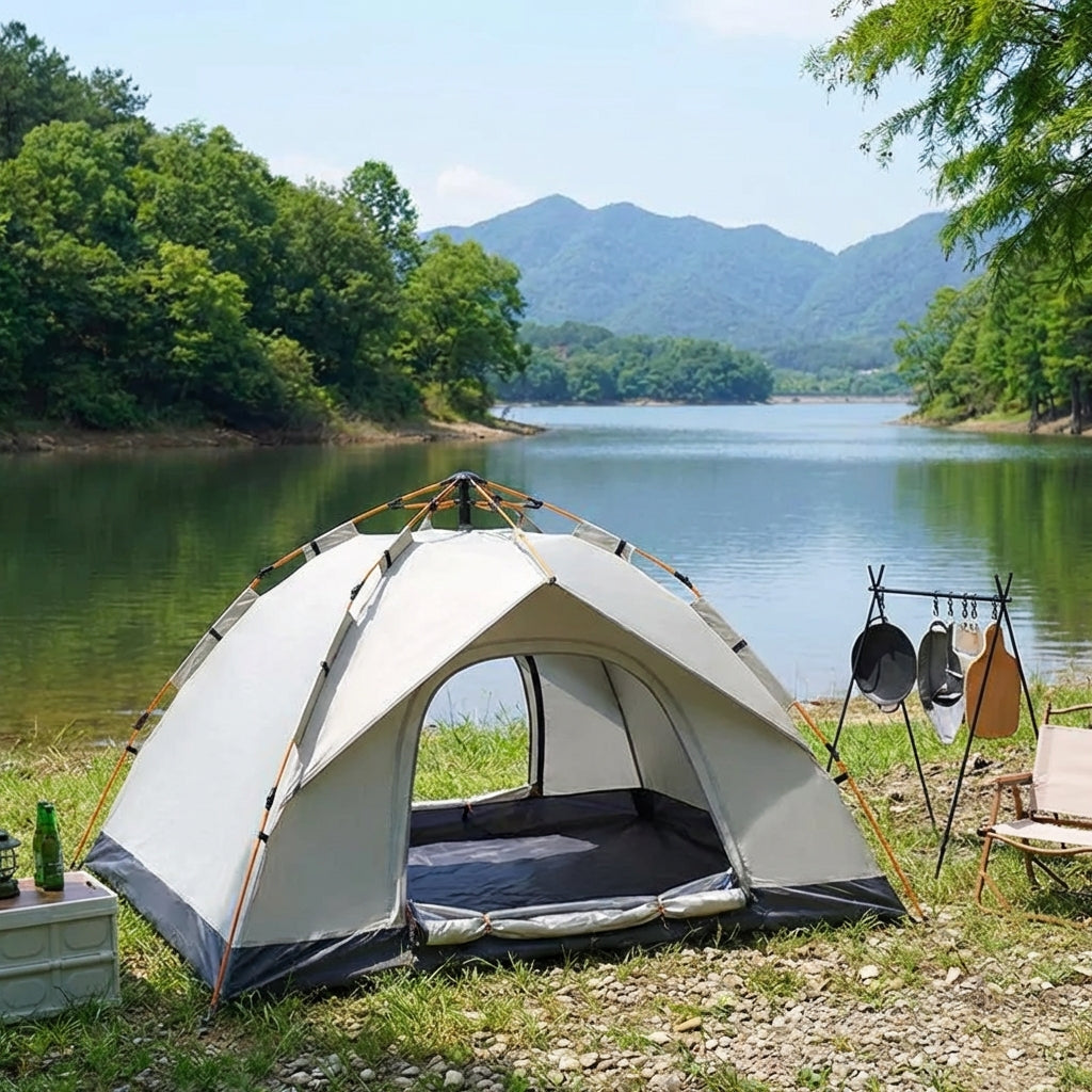Automatic pop-up camping tent 3-4 person with dual-layer sun protection