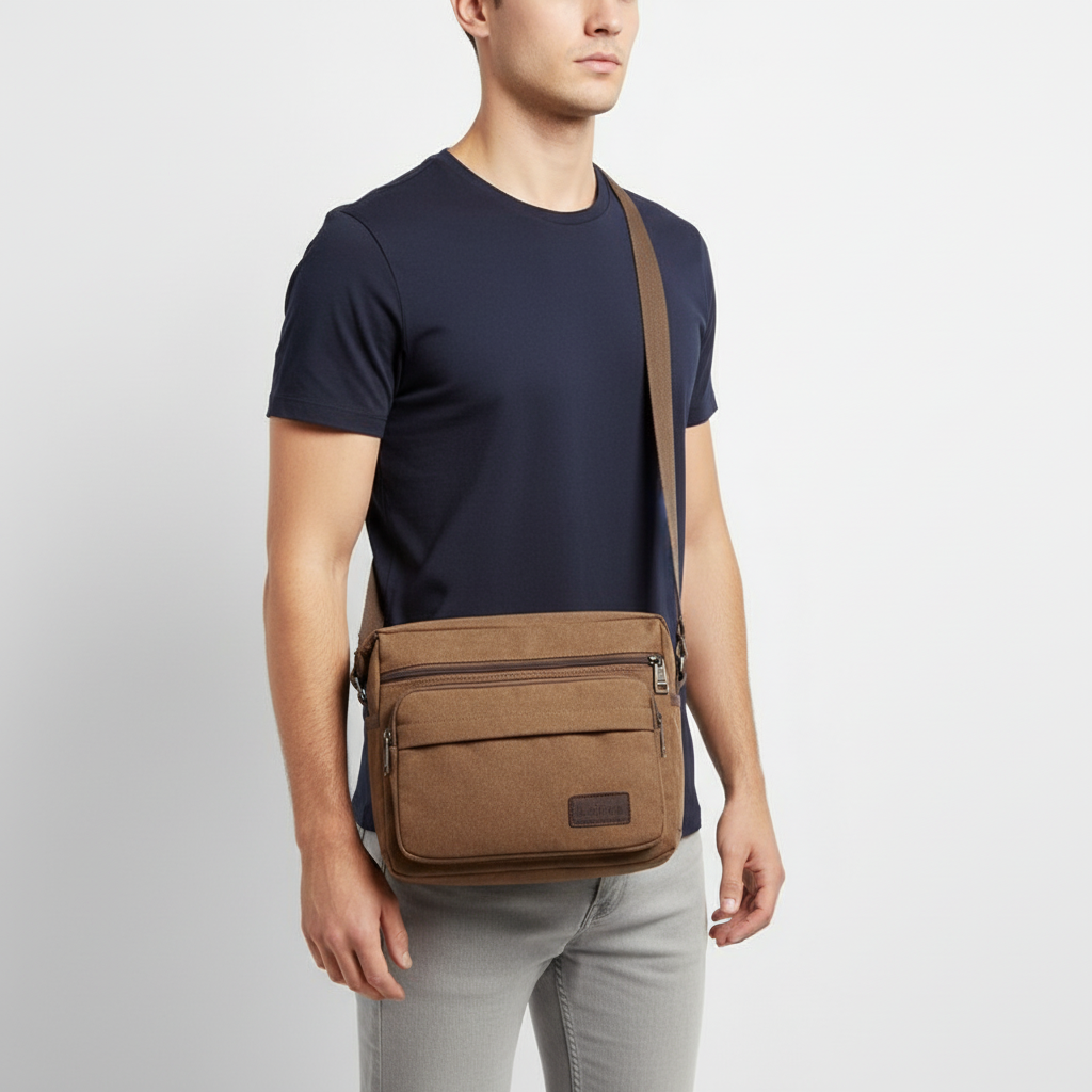 Canvas crossbody sling messenger bag with adjustable strap