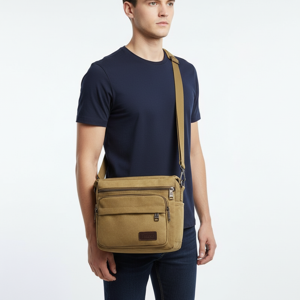Canvas crossbody sling messenger bag with adjustable strap
