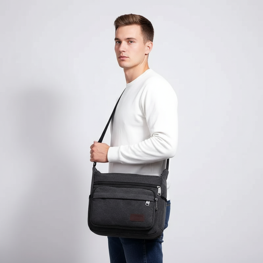 Canvas crossbody sling messenger bag with adjustable strap