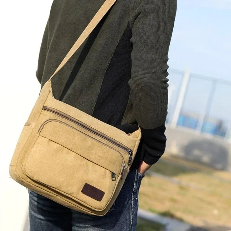 Canvas crossbody sling messenger bag with adjustable strap