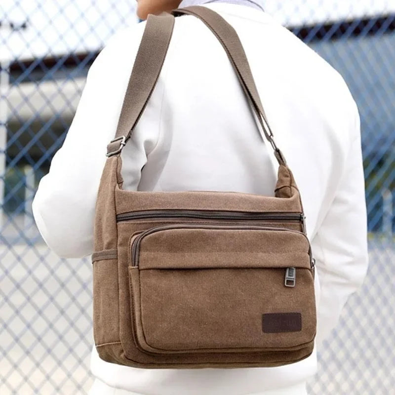 Canvas crossbody sling messenger bag with adjustable strap