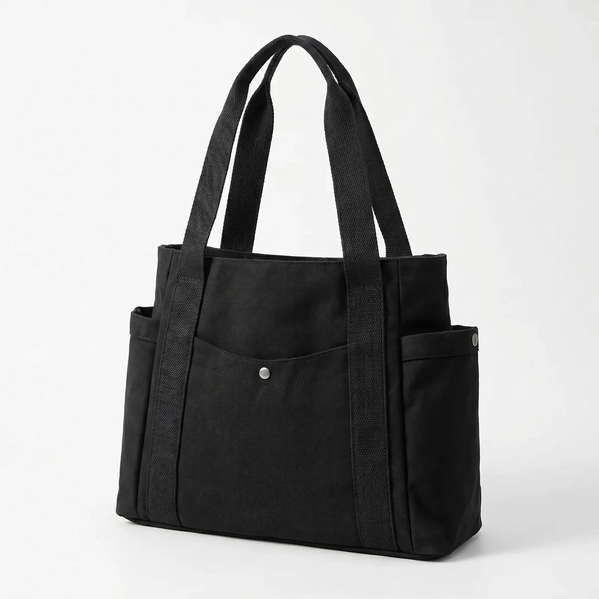 Shoulder bags canvas tote with structured base and side bottle pockets