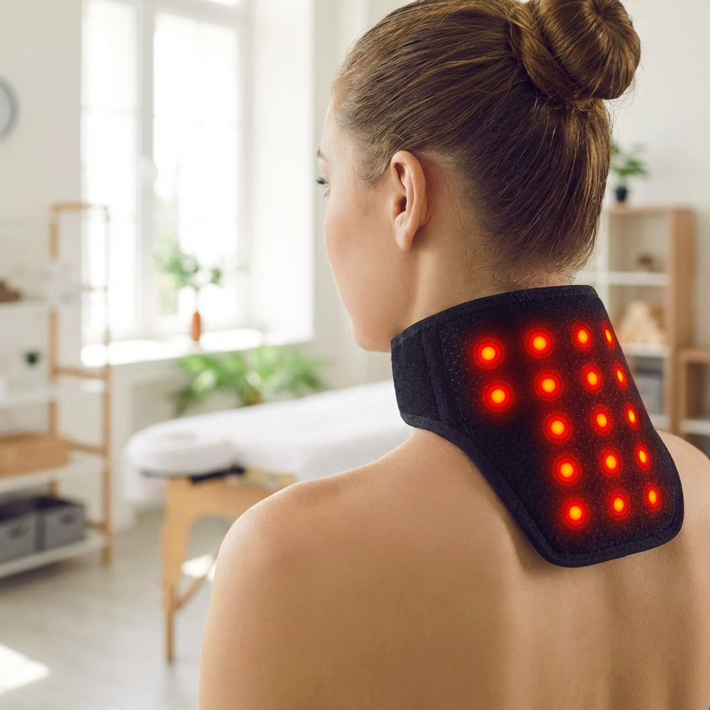 Self-heating neck support with magnets for pain relief