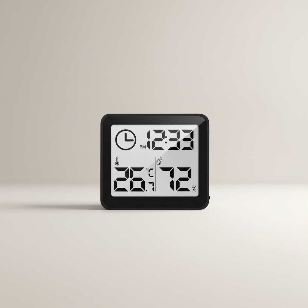 Digital alarm clock with temperature humidity display and large readable digits