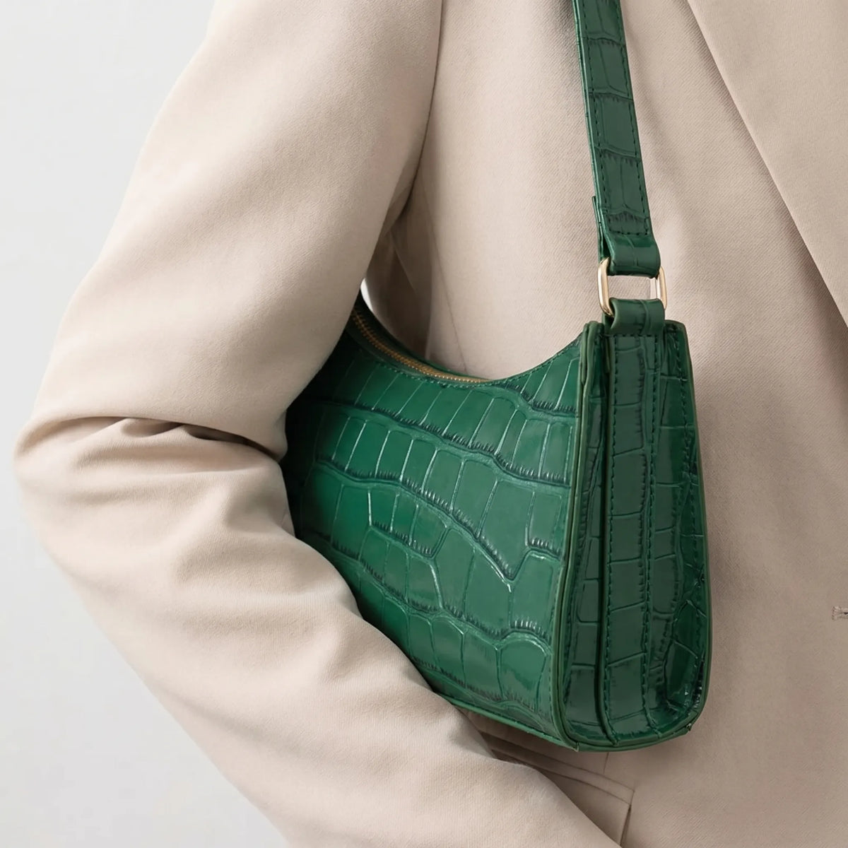 Shoulder bags croc embossed baguette bag with gold-tone hardware