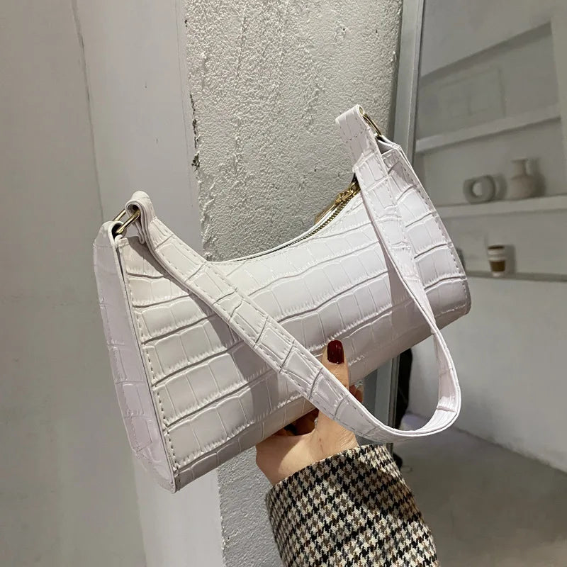 Shoulder bags croc embossed baguette bag with gold-tone hardware