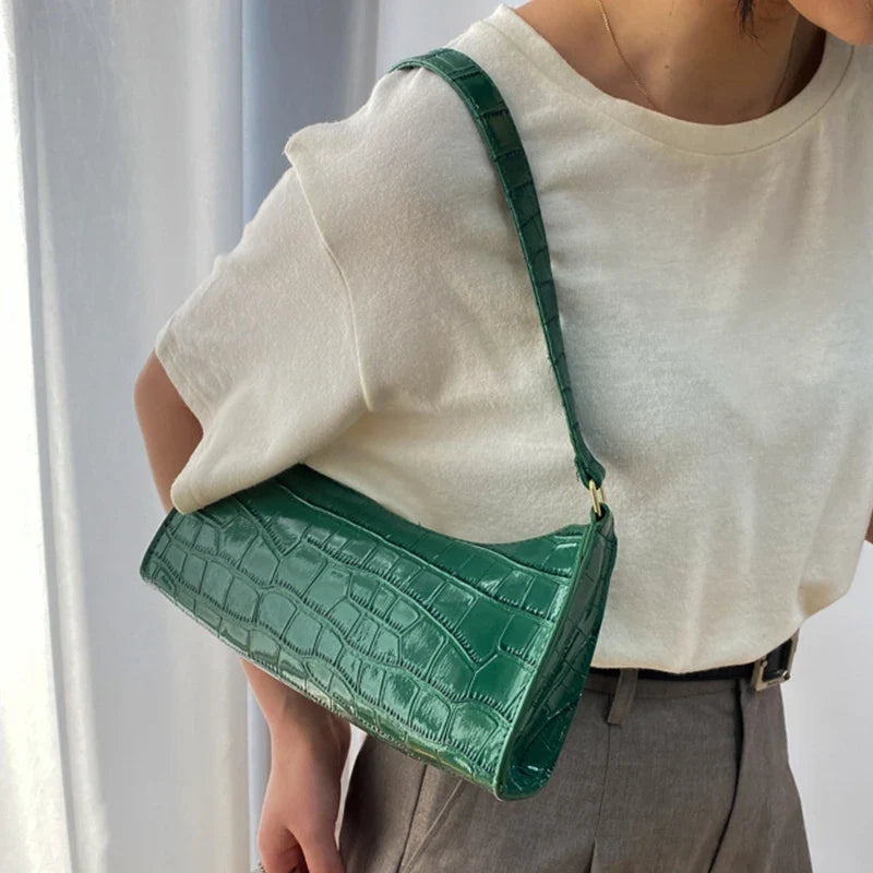 Shoulder bags croc embossed baguette bag with gold-tone hardware
