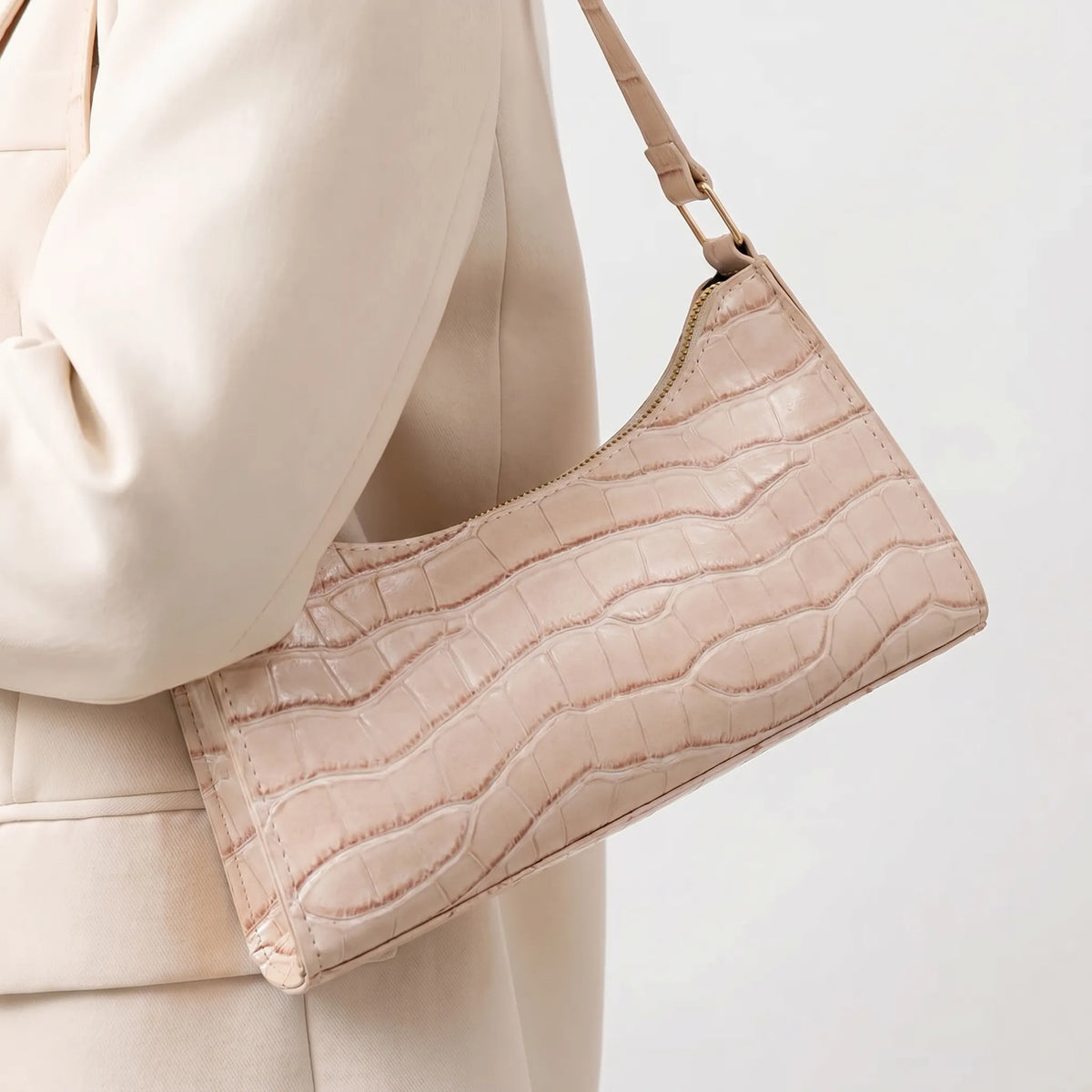 Shoulder bags croc embossed baguette bag with gold-tone hardware