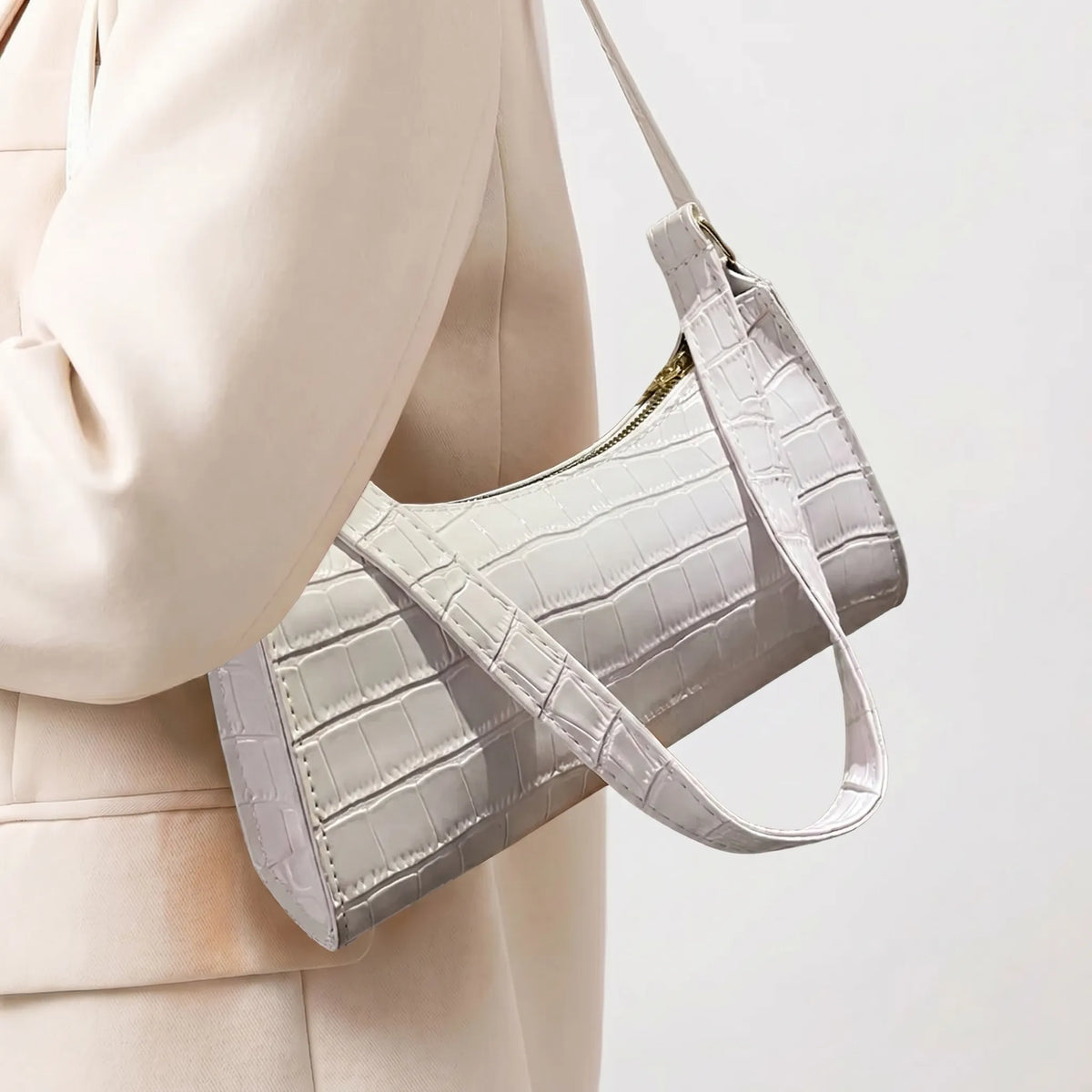 Shoulder bags croc embossed baguette bag with gold-tone hardware