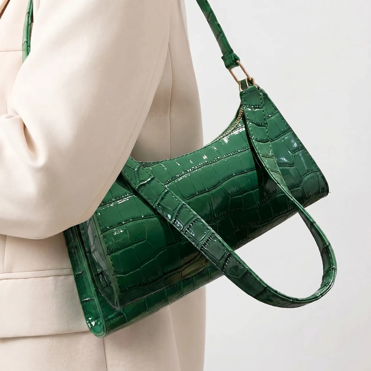 Shoulder bags croc embossed baguette bag with gold-tone hardware