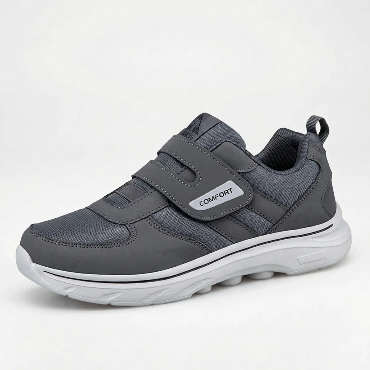 Orthopedic wide-fit walking sneaker with cushioned sole and hook-and-loop strap