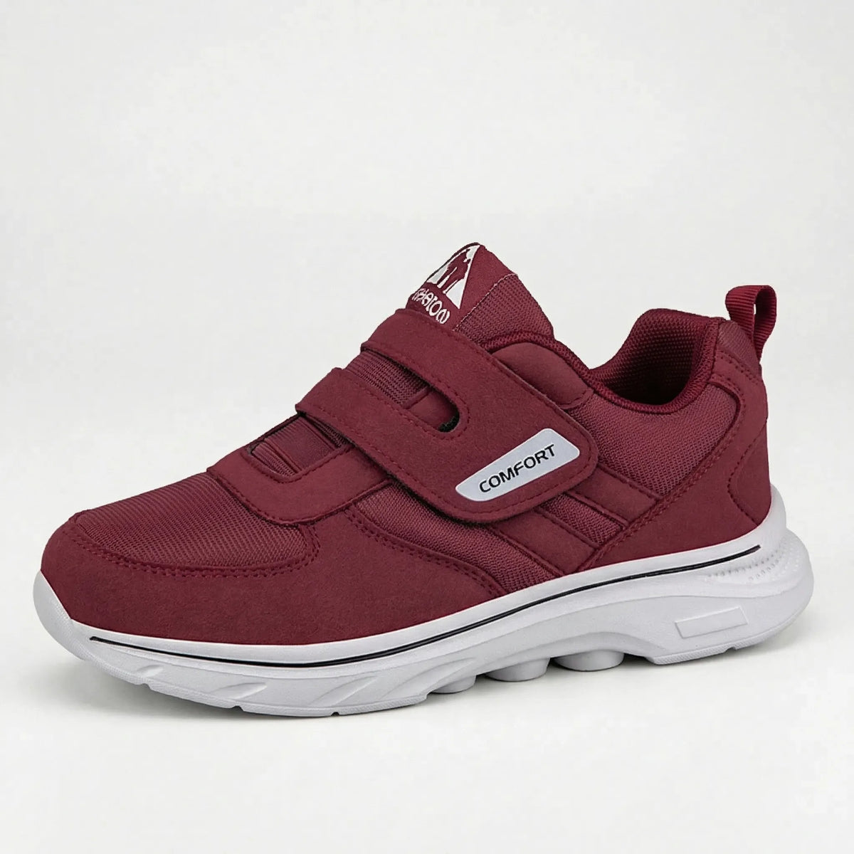 Orthopedic wide-fit walking sneaker with cushioned sole and hook-and-loop strap