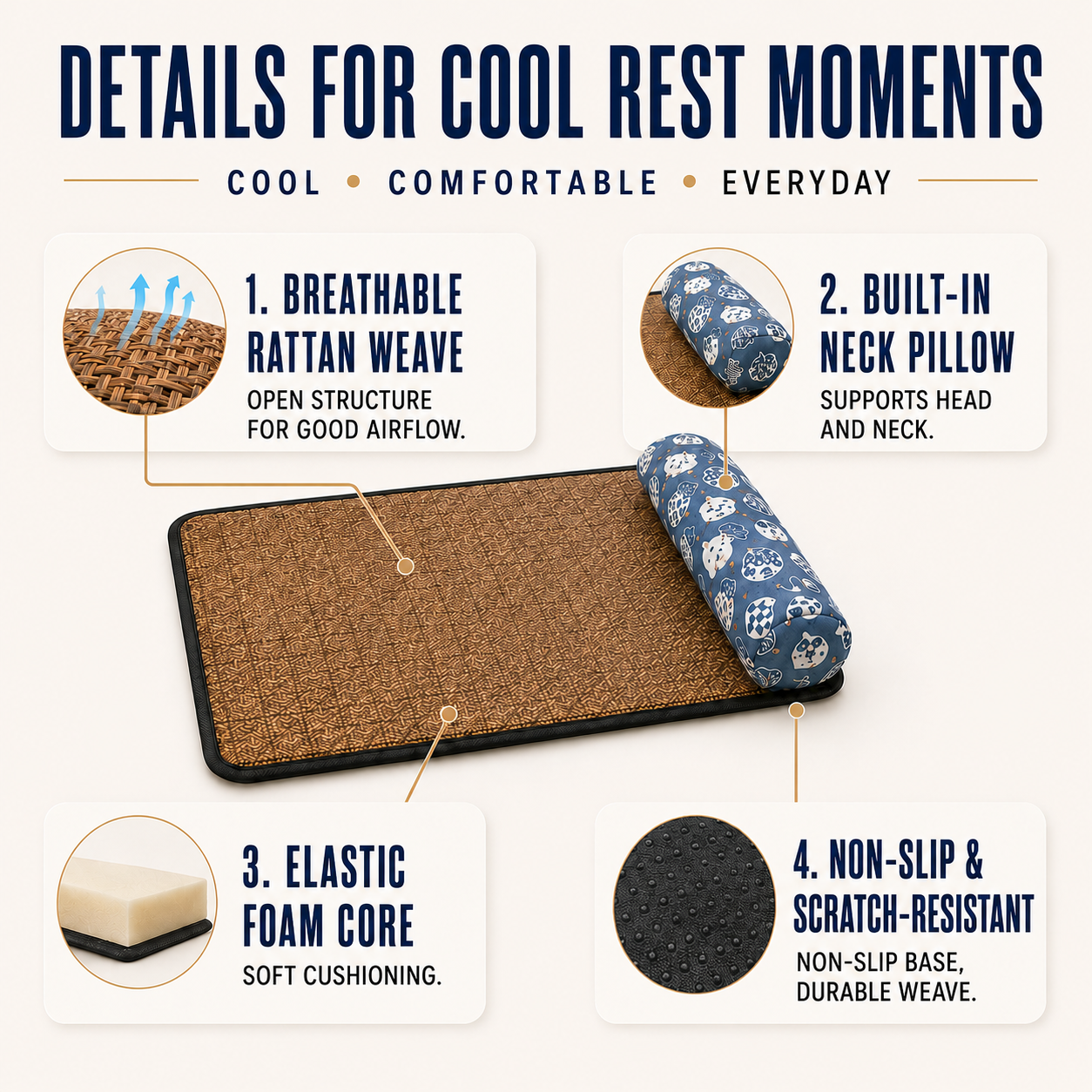 Celrien | Coolweave Woven Rattan Cooling Mat With Pillow