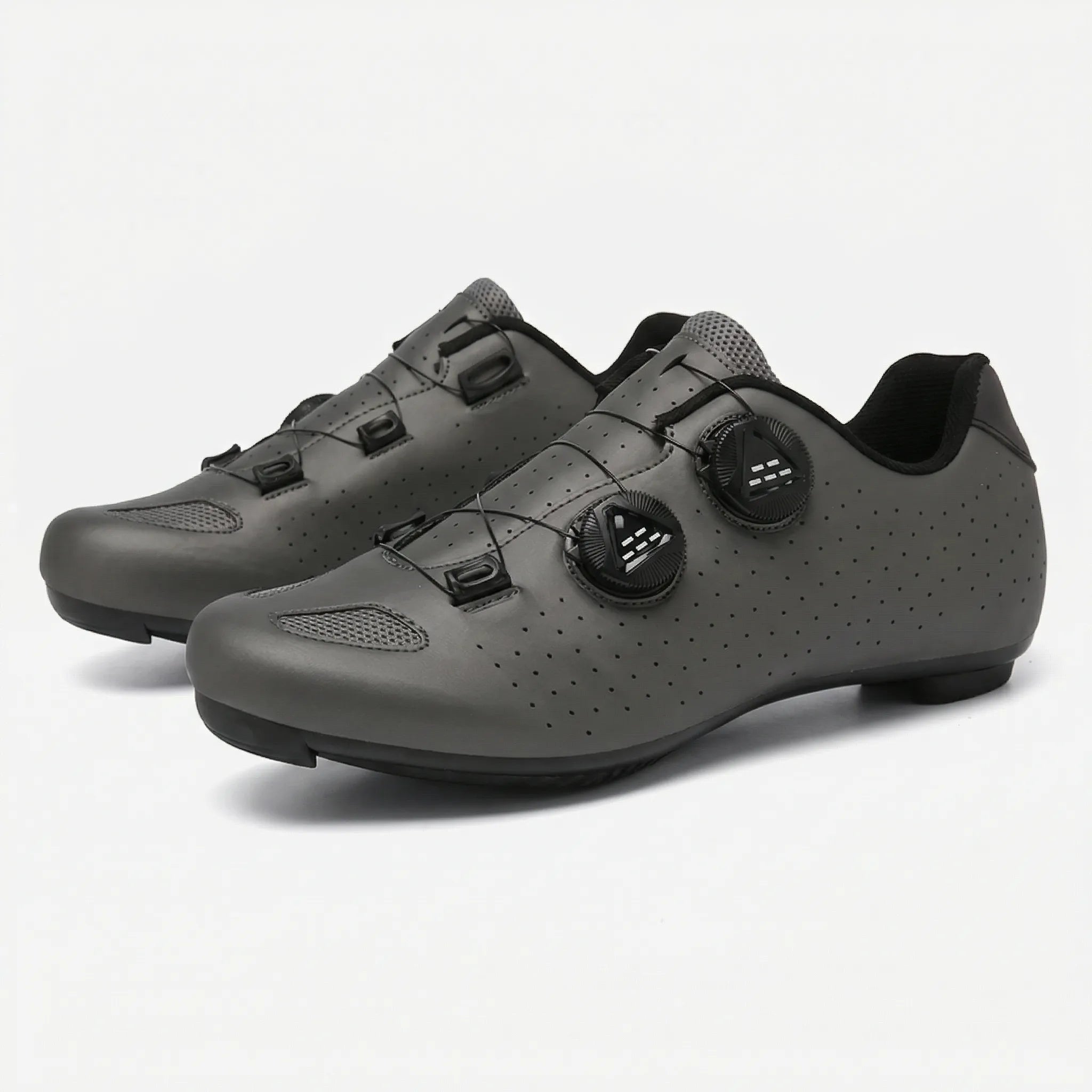 Cleat-compatible cycling shoe with dual rotary dial closure system for road and mountain biking