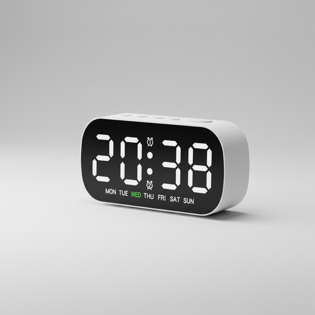 Digital alarm clock with USB power, large LED display, and dual alarms