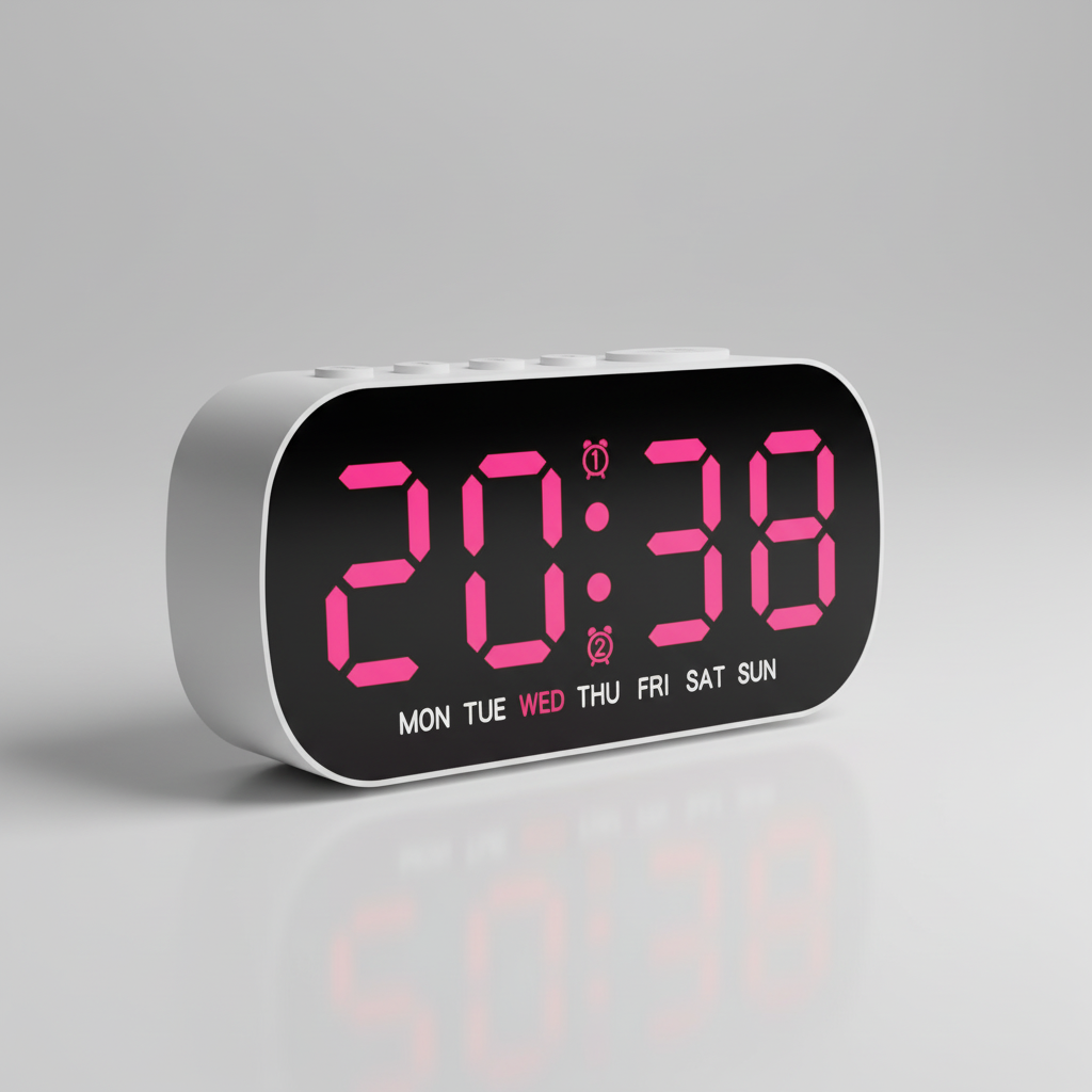 Digital alarm clock with USB power, large LED display, and dual alarms