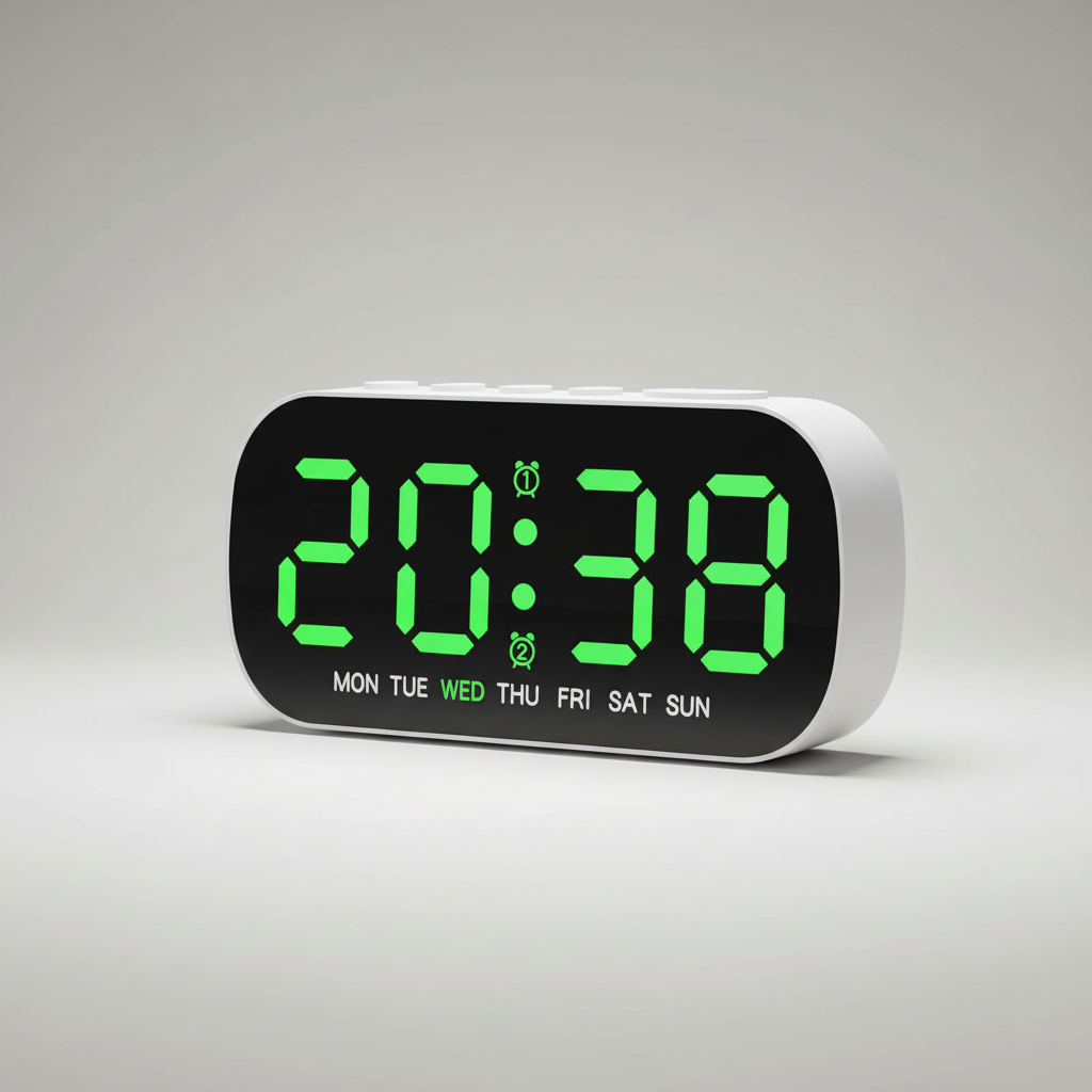 Digital alarm clock with USB power, large LED display, and dual alarms