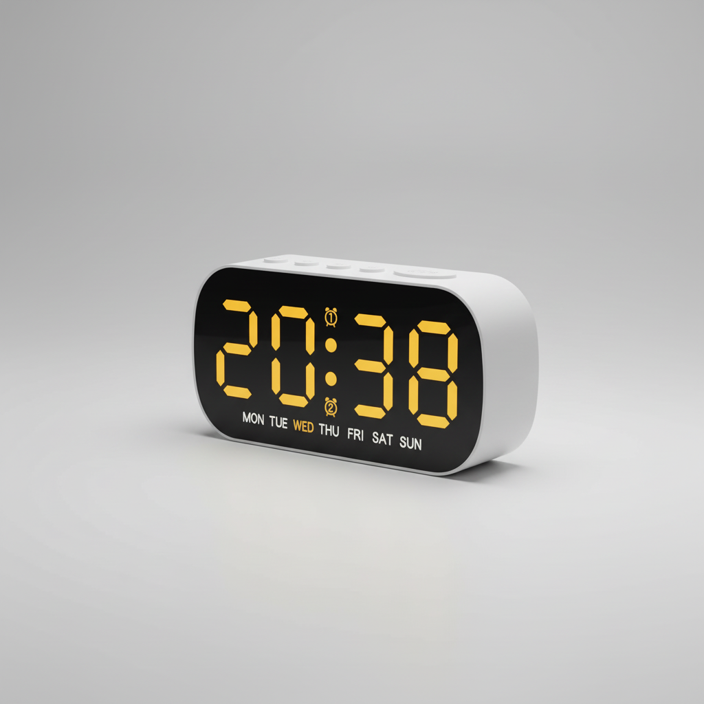 Digital alarm clock with USB power, large LED display, and dual alarms
