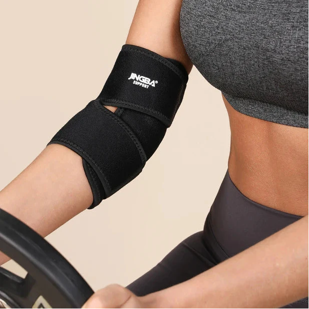 Adjustable elbow compression brace with targeted support and breathable design