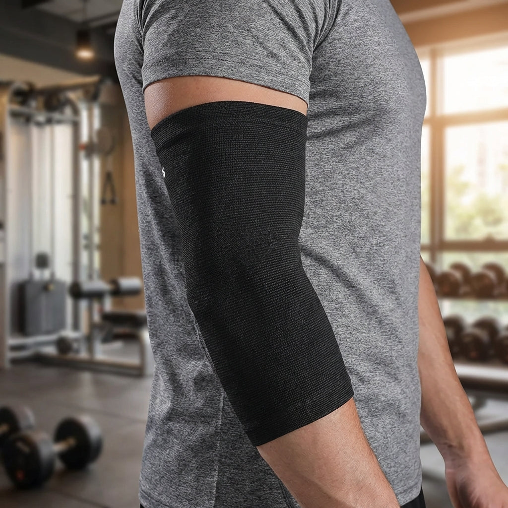 Lightweight compression elbow sleeve with breathable support for sports and recovery