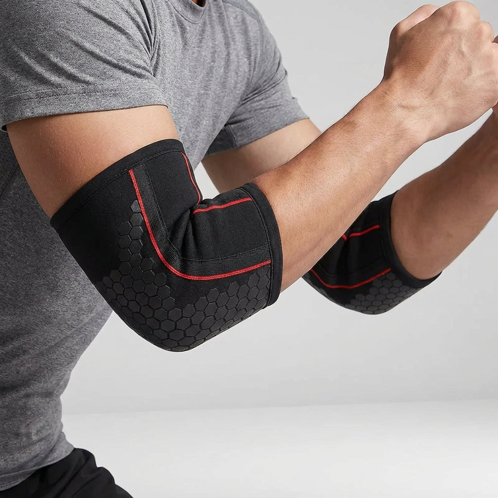 Compression elbow support brace for weightlifting and strength training