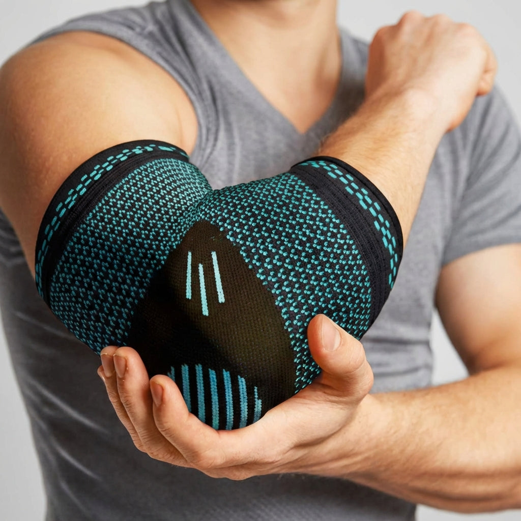 Breathable compression elbow sleeve with graduated support and low-profile fit