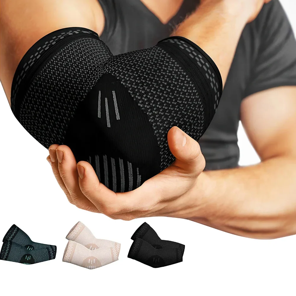 Breathable compression elbow sleeve with graduated support and low-profile fit
