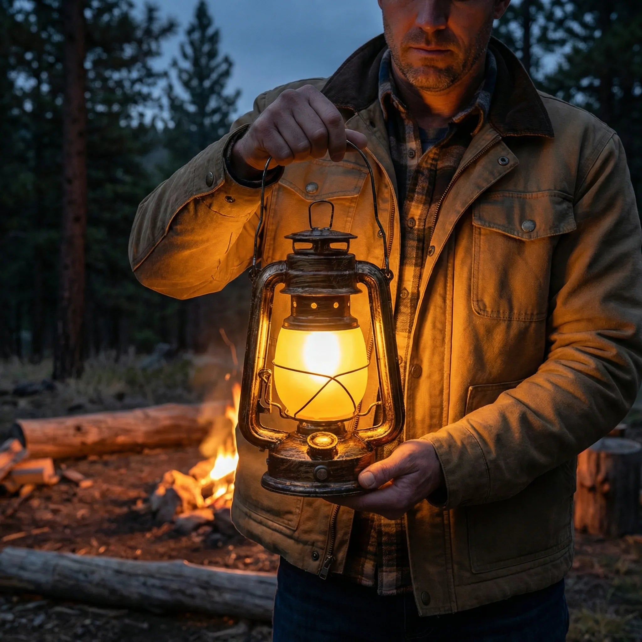 Vintage-style rechargeable flame-effect lantern with portable design