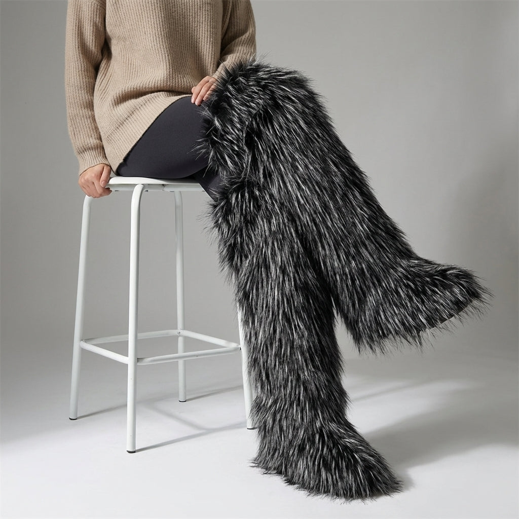 Over-the-knee plush boots with faux lining, warm women's winter boots