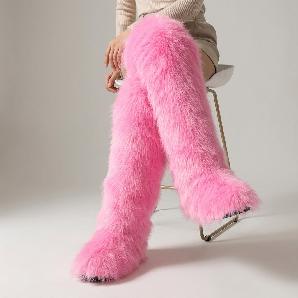 Over-the-knee plush boots with faux lining, warm women's winter boots