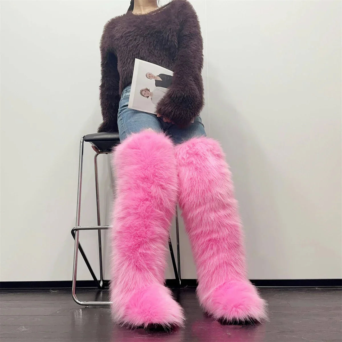 Over-the-knee plush boots with faux lining, warm women's winter boots