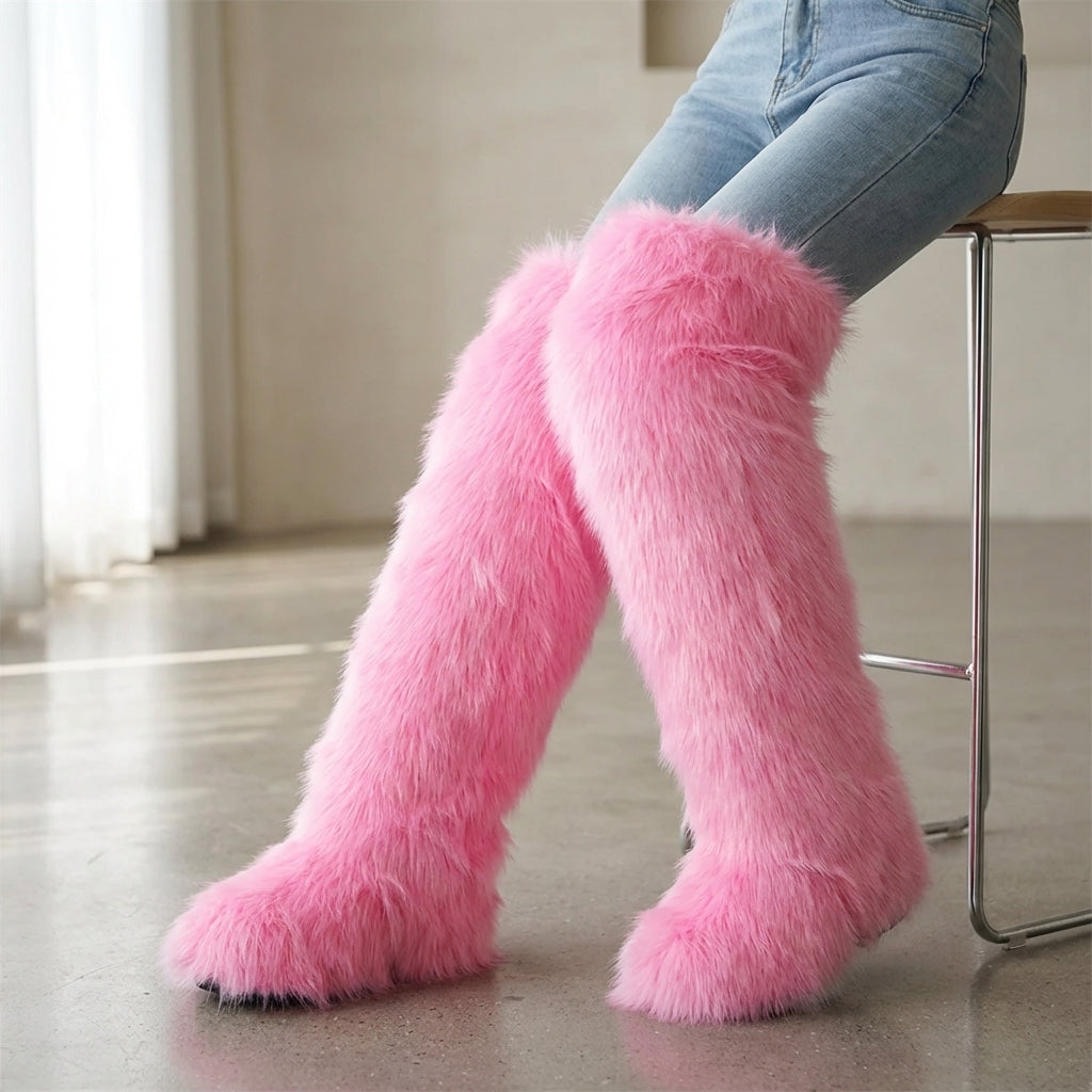 Over-the-knee plush boots with faux lining, warm women's winter boots