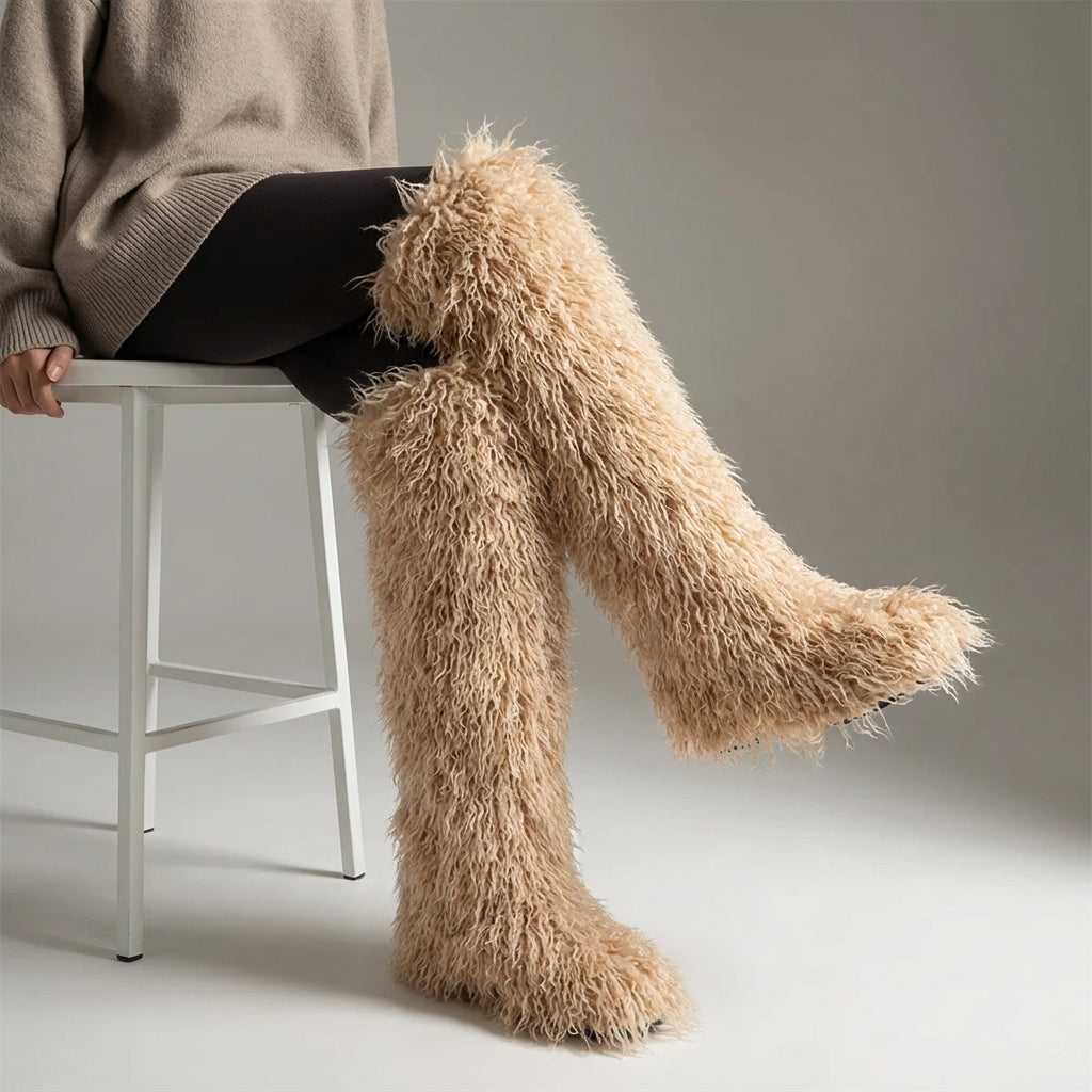 Over-the-knee plush boots with faux lining, warm women's winter boots