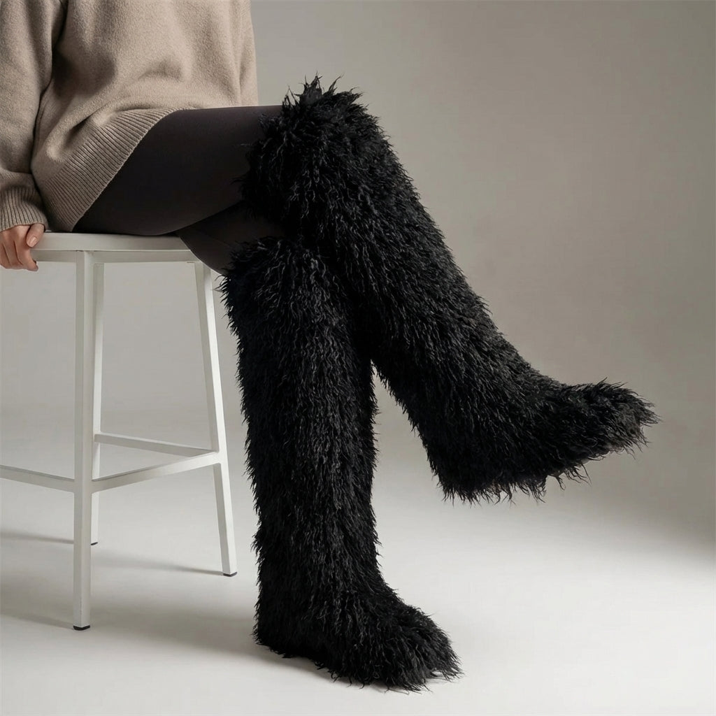 Over-the-knee plush boots with faux lining, warm women's winter boots