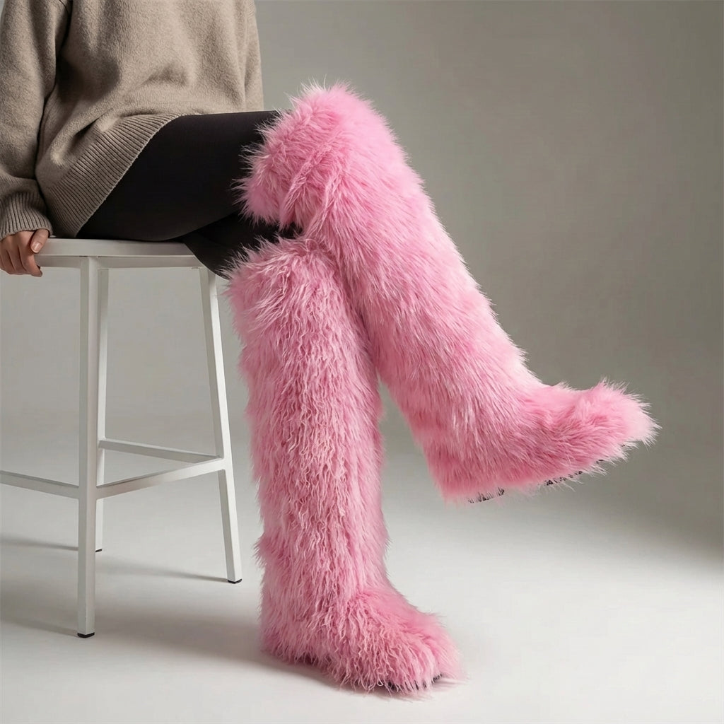 Over-the-knee plush boots with faux lining, warm women's winter boots