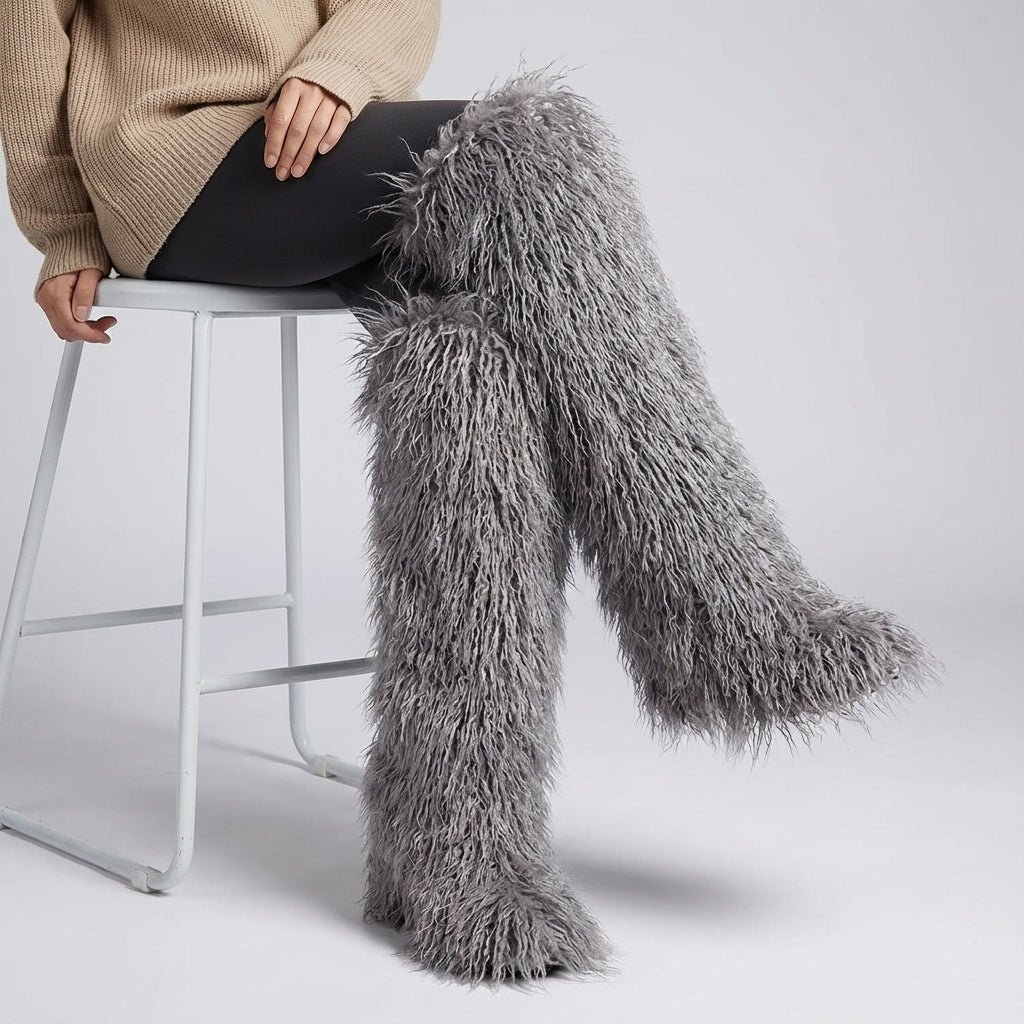 Over-the-knee plush boots with faux lining, warm women's winter boots