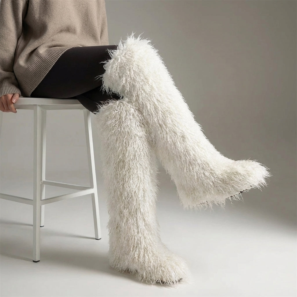Over-the-knee plush boots with faux lining, warm women's winter boots