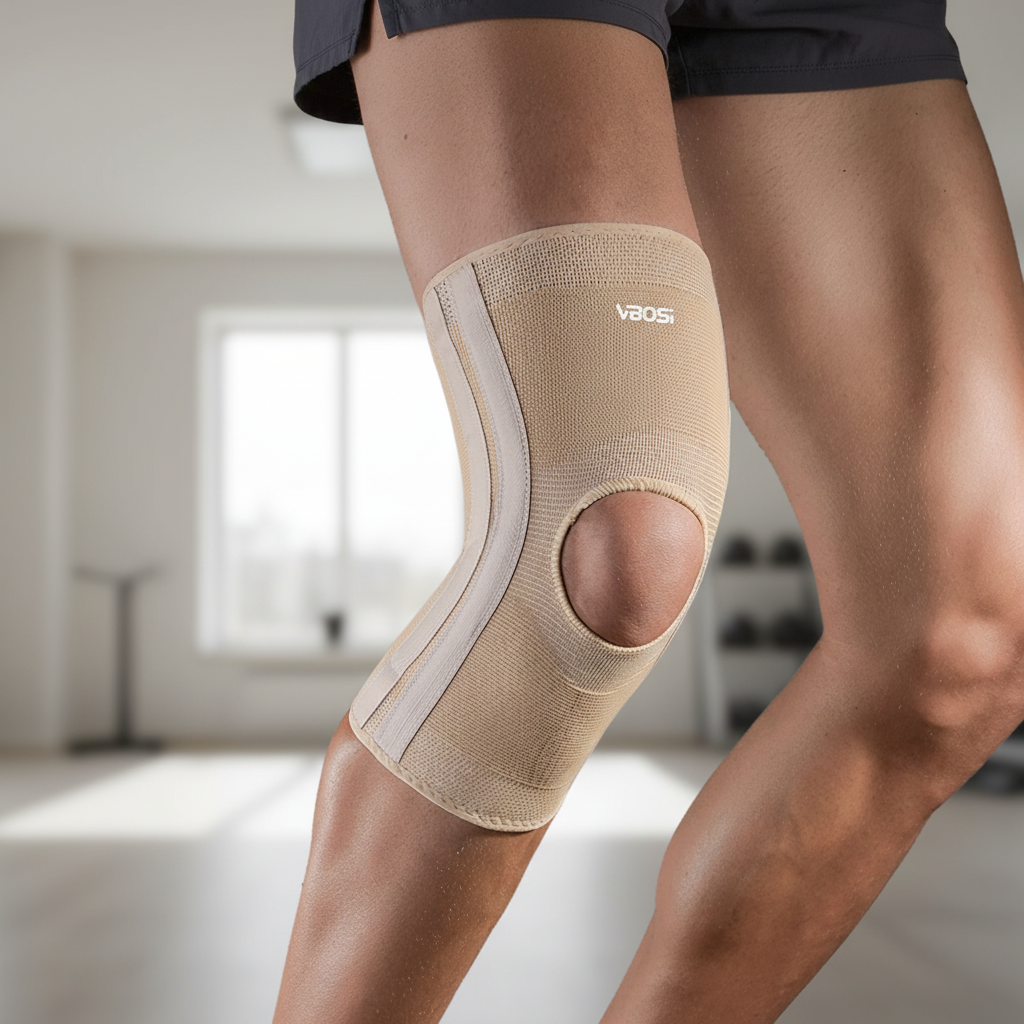 High elasticity knee brace with open kneecap design and lateral spring stays
