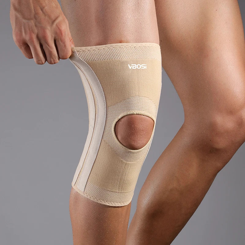 High elasticity knee brace with open kneecap design and lateral spring stays